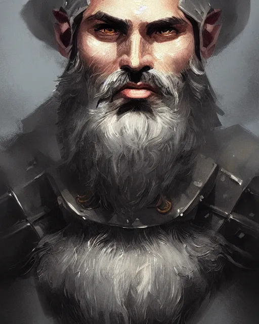 Image similar to a portrait of an old knight with short white beard, grim - lighting, high - contrast, intricate, elegant, highly detailed, digital painting, artstation, concept art, smooth, sharp focus, illustration