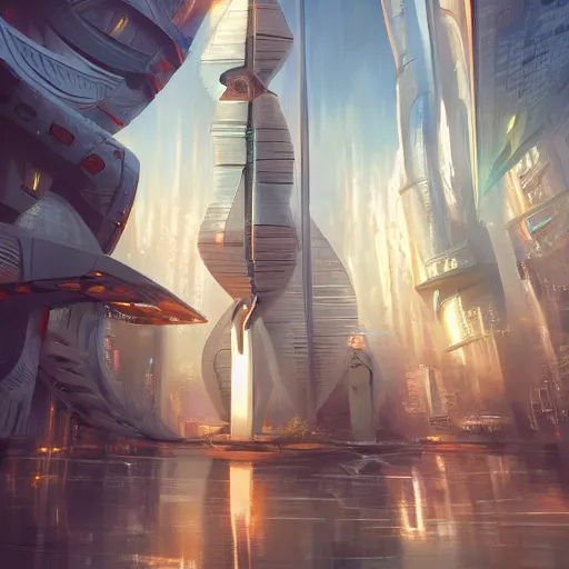 Prompt: futuristic city, ultrarealism, digital art, irina french, heraldo ortega, mandy jurgens, golden ratio, art canvas, award winning, masterpiece trending on artstation 8 k 1 5 0 mpx