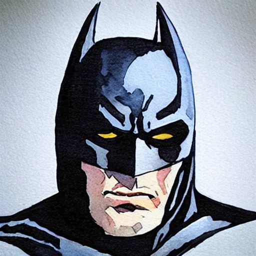 Prompt: “watercolor of Batman from dark knight”