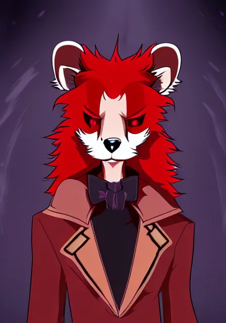 Image similar to furry - male - red - black - weasel - necromancer - fursona uhd ue 5 visual novel pc game expressions