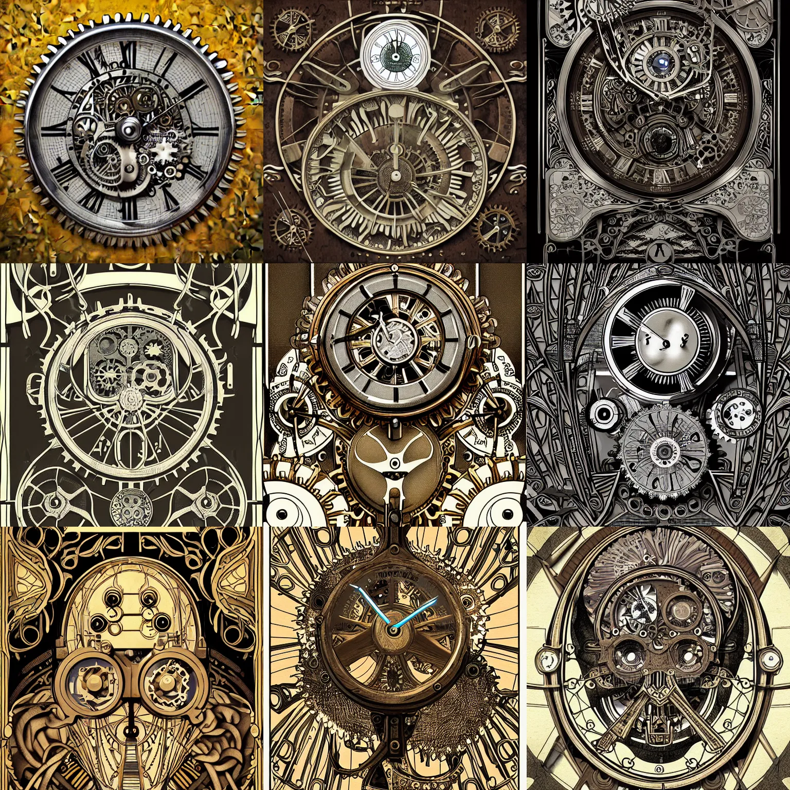 Prompt: ultra realistic illustration of old man cyborg clockwork gears art nouveau filgree scrollwork