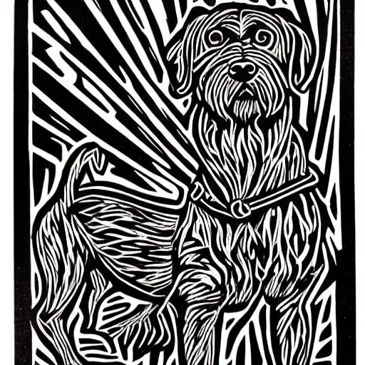 Prompt: dog linocut print by Samuel Jessurun de Mesquita