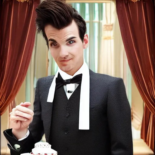 Prompt: photo realistic picture of fantasy butler that looks similar to michael kane, handsome, 4 k, oil painting filter, balding, well dressed, full body portrait, pet rat on shoulder