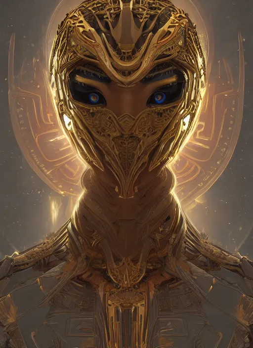 Image similar to symmetry!! portrait of gold alien in the style of horizon zero dawn, machine face, intricate, elegant, highly detailed, digital painting, artstation, concept art, smooth, sharp focus, illustration, art by artgerm and greg rutkowski and alphonse mucha, 8 k