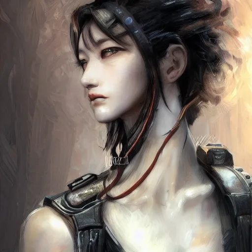 Prompt: portrait of a girl by ayami kojima, mixture between japanese and russian, she is about 2 0 years old, messy black bob hair, very tall and slender, she is wearing a steampunk tactical gear, highly detailed portrait, digital painting, artstation, concept art, smooth, sharp foccus ilustration, artstation hq