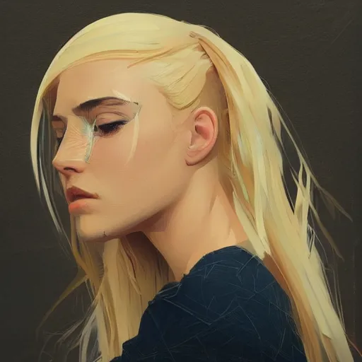 Image similar to Beautiful girl with blond hair profile picture by Greg Rutkowski, asymmetrical, Organic Painting , Matte Painting, geometric shapes, hard edges, street art, trending on the artstation:2 by Sachin Teng:4