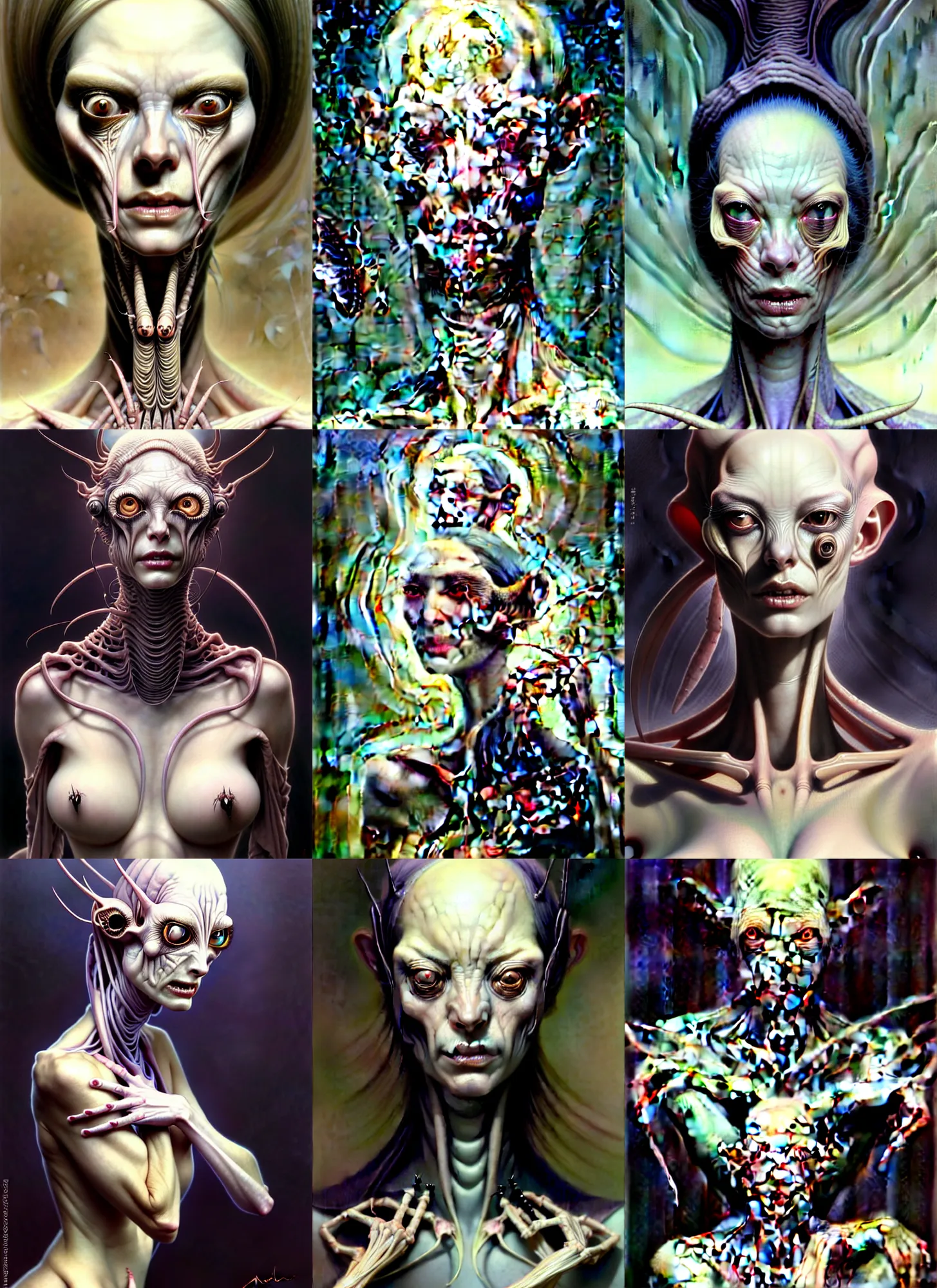 Prompt: a pale husk soulless woman with dehydrated skin, mantis eyes, hurt expression, gorgeous, seducing, fantasy character portrait, ultra realistic, wide angle, intricate details, anatomy artifacts, highly detailed by peter mohrbacher, hajime sorayama, wayne barlowe, boris vallejo, aaron horkey, gaston bussiere, craig mullins