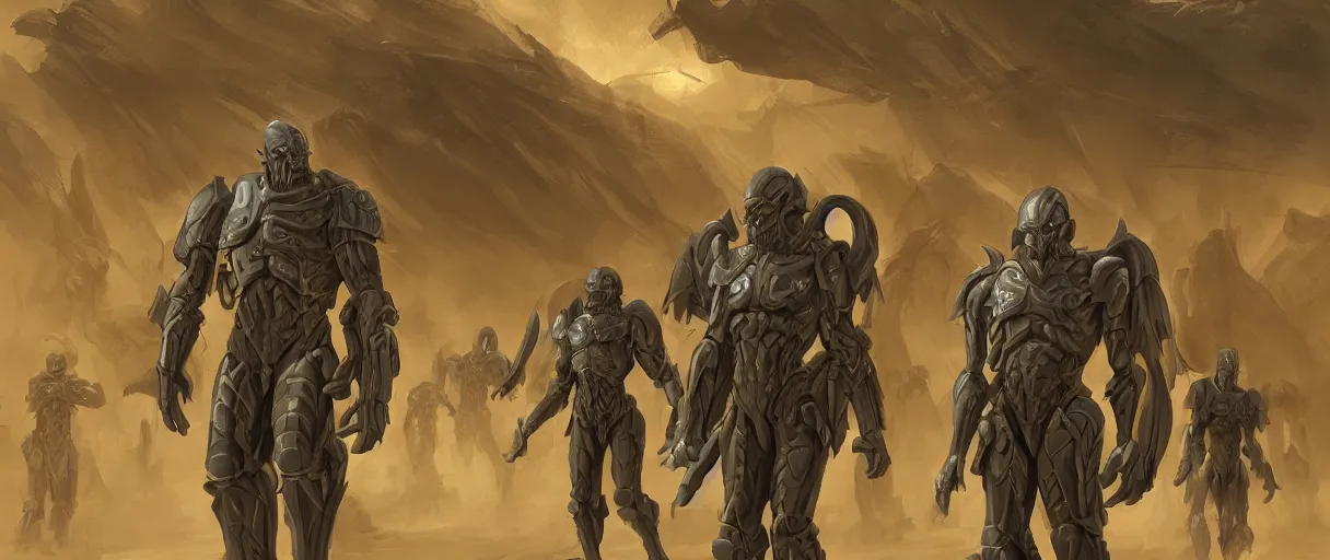 Image similar to digital painting concept art of a xenomoprh army, high detailed, volumetric lighting, style of Ralph McQuarrie, matte painting, photoshop