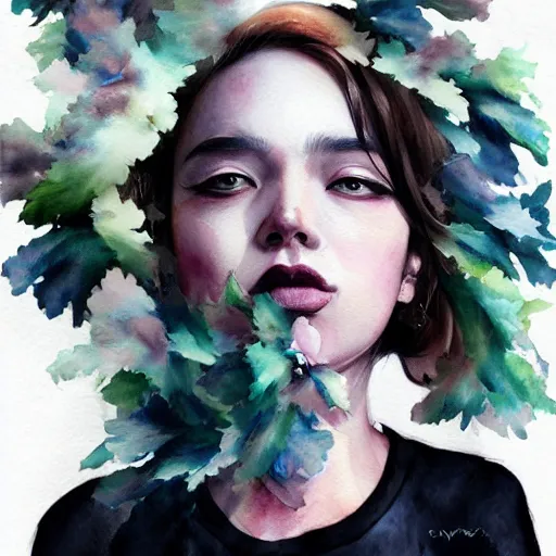 Prompt: smoke watercolor flower portrait, by wlop and artgerm