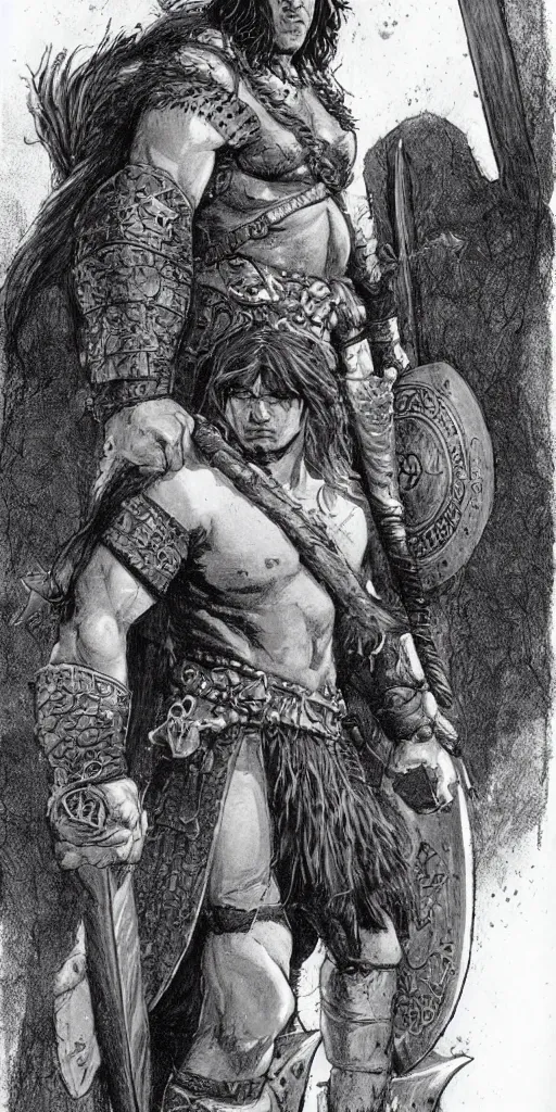 Image similar to a large young barbarian male warrior, d & d, fantasy, portrait, in travis charest style