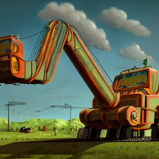 Prompt: giant scary quadrupedal mining machine, four legs, highly detailed body, retro, industrial, in the style of simon stalenhag