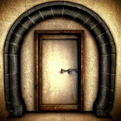 Image similar to portal opening behind an old door, digital art, 4 k, fantasy