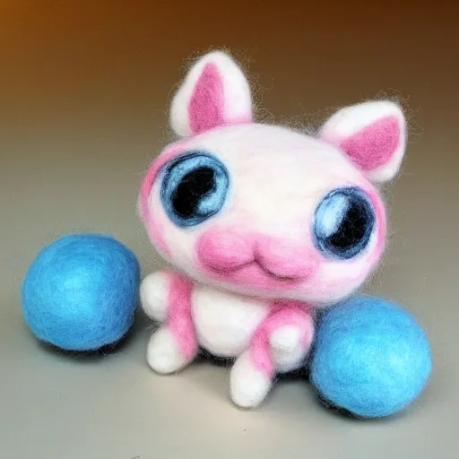 Image similar to a needle felted jigglypuff pokemon, needle felting art.