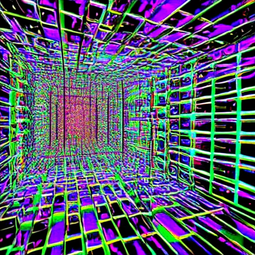 Prompt: a psychedelic fourth dimensional hypercube made of infinity mirrors