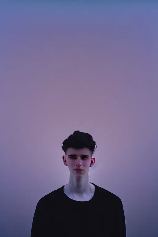 Image similar to high quality pastel coloured film mid angle selfie photograph of a beautiful young 2 0 year old male, soft features, short black hair, standing in an icelandic black rock environment. atmospheric. three point light. photographic. art directed. ( pastel colours ). volumetric light. clearcoat. waves glitch. 8 k. filmic.