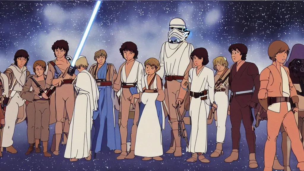 Image similar to film still Star Wars a new hope 1977 studio ghibli animation