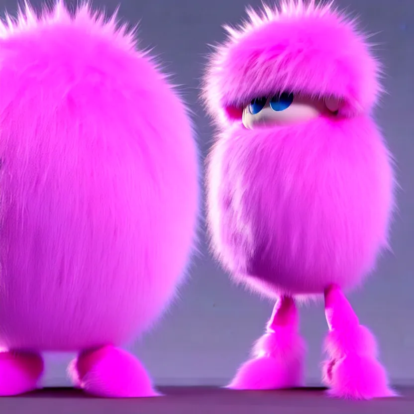 Prompt: high quality 3 d render hyperrealistic very cute pink big spherical creature, plush mascot, short spiky dense fluffy smooth hair, isometric 3 d, psychedelic lighting pink fluffy fur, 1 5 0 mm, beautiful natural soft light, rim light, smooth background, artstation, ultra detailed, elegant, ultra detailed, metallic armor, octane render