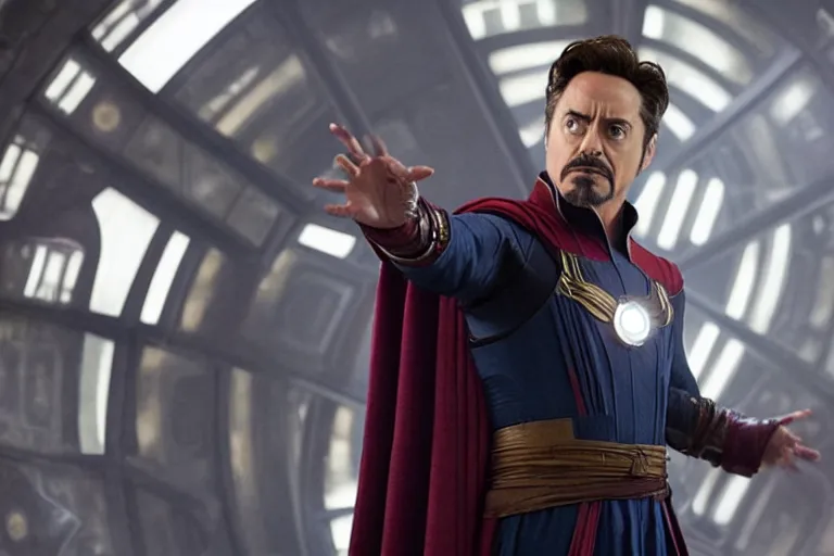 Image similar to film still of Robert Downey Jr as Doctor Strange in Avengers infinity War