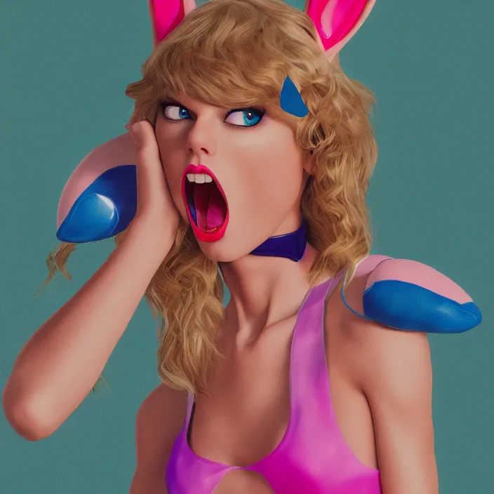 Image similar to portrait of Taylor Swift as Lola Bunny in Space Jam 1996. bunny ears. intricate abstract. intricate artwork. by Tooth Wu, wlop, beeple, dan mumford. octane render, trending on artstation, greg rutkowski very coherent symmetrical artwork. cinematic, hyper realism, high detail, octane render, 8k