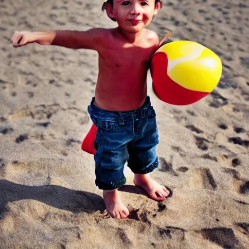 Prompt: close - up of a tiny boy standing on a plate and carrying a beachball - sized cherry in his arms, ultra realistic, highly detailed, sharp focus, cinematic lighting, mood lighting, realistic, vivid colors, photorealistic, digital art