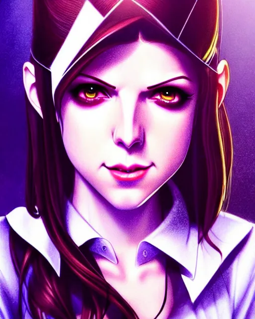 Prompt: beautiful Anna Kendrick Zatanna DC Comics floating, on stage, symmetrical face symmetrical eyes, smiling, modern anime, fantasy, eerie, intricate details, atmospheric, elegant, super highly detailed, professional digital painting, concept art, art by artgerm and eiichiro oda and koyoharu gotouge