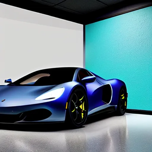 Image similar to a supercar in a dark studio room with Opal gemstone paint.