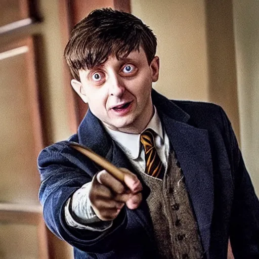 Image similar to “Tim Robinson as Harry Potter, live action movie still”