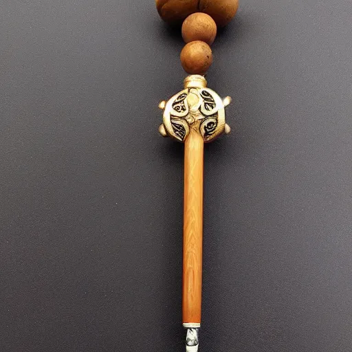 Prompt: soapstone handmade crosier, handheld wand, Egyptian inspired design, crooked staff, mini handheld