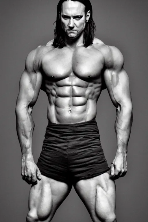Prompt: Matthew Mercer is a jacked muscle builder gigachad, grayscale photography, Critical Role, Raised eyebrow