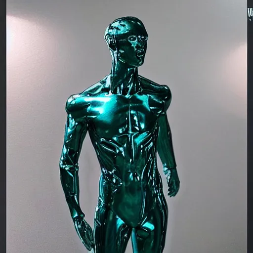 Image similar to “a realistic detailed photo of a guy who is an attractive humanoid who is half robot and half humanoid, who is a male android, twitch streamer and youtuber Ludwig Ahgren, shiny skin, posing like a statue, blank stare”