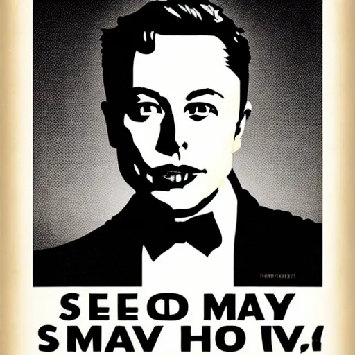 Image similar to Elon musk depicted in an old style propaganda poster