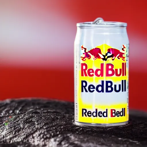 Image similar to a hyper realistic macro photograph of a can of Red Bull energy drink, 8k, 4K, product photography