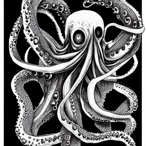 Image similar to grunge drawing of an octopus in the style of the grudge | horror themed