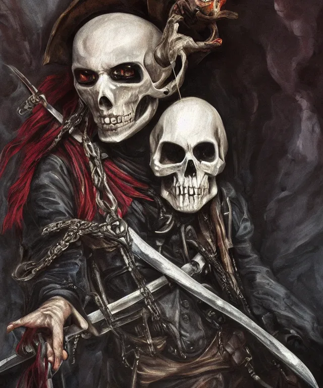 Image similar to ultra realistic color portrait painting of a tranparent 1 7 th century pirate ghost with a sword in a grotto, dark, painted, brooding, atmospheric, seascape, horror, smooth, epic, highly detailed, cinematic, artstation, paul carrick