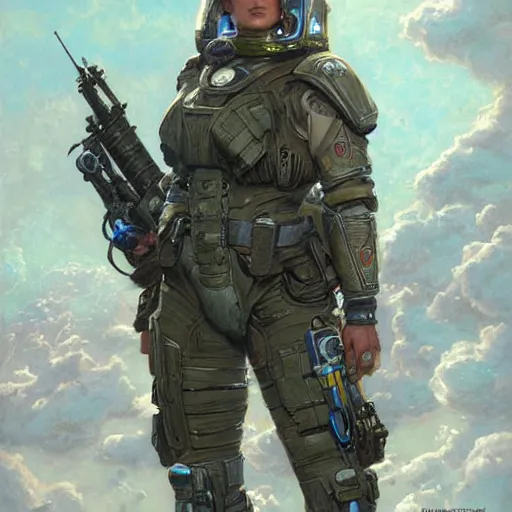 Image similar to Female Intergalactic combat paramedic on the battlefield as art by Donato Giancola and Bayard Wu, digital art, trending on artstation