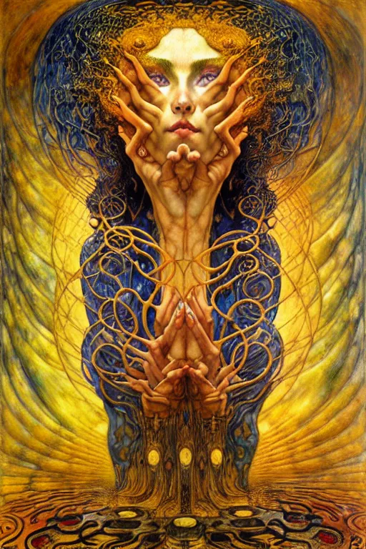 Image similar to Divine Chaos Engine by Karol Bak, Jean Delville, William Blake, Gustav Klimt, and Vincent Van Gogh, symbolist, visionary