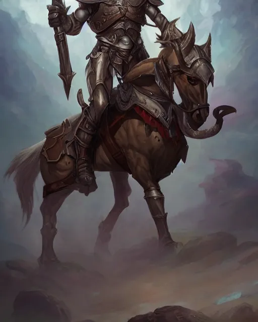 Image similar to Centaur Centaur Centaur :: Paladin, fearsome, beautiful, DnD character art portrait, male, plate armor, matte fantasy painting, DeviantArt Artstation, by Jason Felix by Steve Argyle by Tyler Jacobson by Peter Mohrbacher, cinematic lighting.