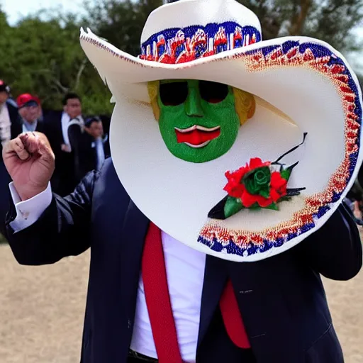 Image similar to donald trump dressed as a mariachi on the border with mexico