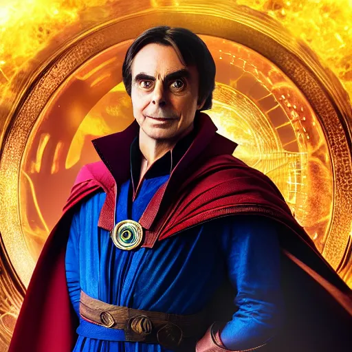 Prompt: carl sagan ( with accurate face ) as doctor strange, movie still, photorealistic, high - res, 8 k