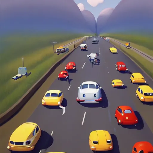 Image similar to goro fujita ilustration a volkswagen full of people on the highway, painting by goro fujita, sharp focus, highly detailed, artstation
