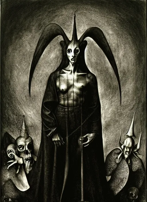 Image similar to photograph of mephistopheles by hieronymus bosch, joel peter witkin, misha gordin, gustave dore, matte painting