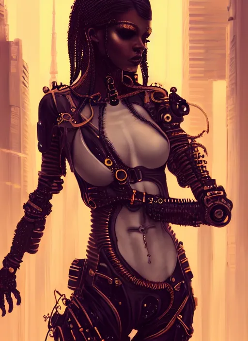 Image similar to soft lustrous ebony ivory biotech raver gutter punk gothic cyborg, golden ratio, details, scifi, fantasy, cyberpunk, intricate, decadent, highly detailed, digital painting, octane render, artstation, concept art, smooth, sharp focus, illustration, art by artgerm, loish, wlop