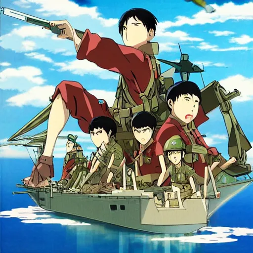 Prompt: Attack on Pearl Harbor art in the style of Hayao Miyazaki