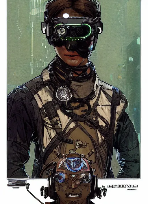 Prompt: cyberpunk neurosurgeon. portrait by ashley wood and alphonse mucha and laurie greasley and josan gonzalez and james gurney. splinter cell, apex legends, rb 6 s, hl 2, d & d, cyberpunk 2 0 7 7. realistic face. character clothing. vivid color. dystopian setting.