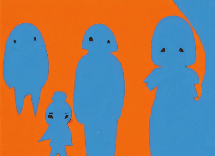 Image similar to character shape design exploration silhouettes of a family of ghosts, minimalist mixed media layout from masaaki yuasa ( 1 9 9 7 )