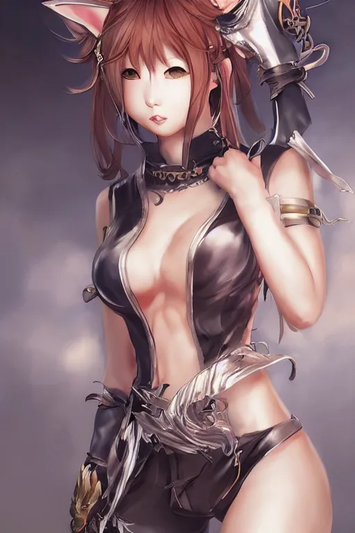 Image similar to cat girl in a blade and soul spinoff artbook rendered by the artist Hyung tae Kim, Jiyun Chae, Lê Long, Joe Madureira, trending on Artstation by Hyung tae Kim, artbook, Stanley Artgerm Lau, WLOP, Rossdraws , James Gurney