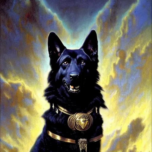 Image similar to a portrait of black german shepherd beast - man, star trek the next generation. highly detailed painting by gaston bussiere, craig mullins, j. c. leyendecker