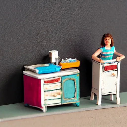 Image similar to Miniature people living in dresser drawers