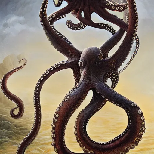 Image similar to an octopus leaving the nest to fly for the first time, oil on canvas, portrait, intricate, 8k highly professionally detailed, HDR, CGsociety