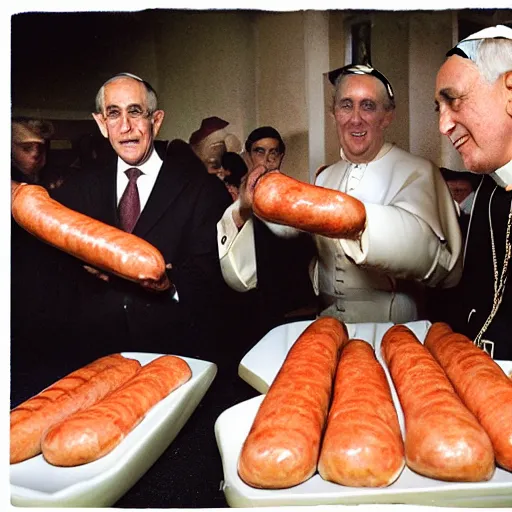 Image similar to photojournalism, the popes hand turn into sausages